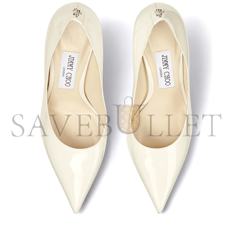 JIMMY CHOO LOVE 85 LATTE PATENT LEATHER PUMPS WITH JC EMBLEM LOVE85PWJ